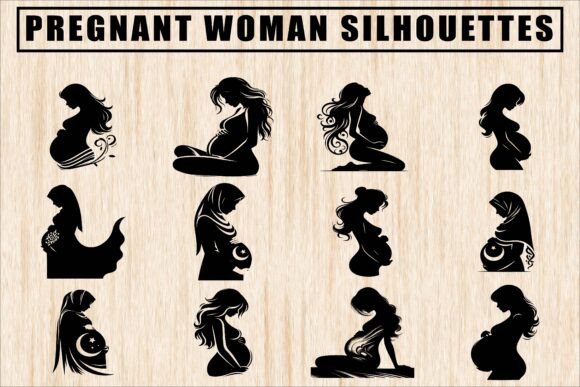 Elegant Pregnant Woman Silhouettes for Graphics & Crafts