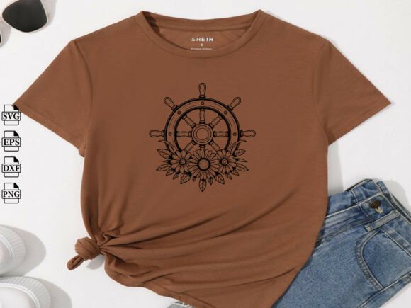 Flower Ship Wheel Graphics for Crafts & Design